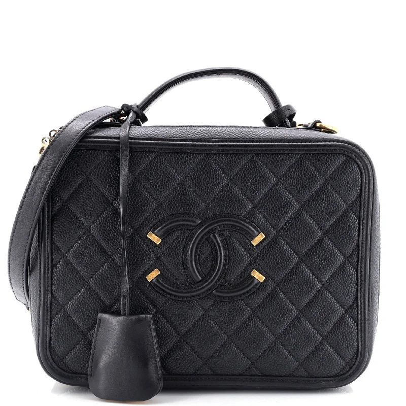 Filigree Vanity Case Quilted Caviar Large