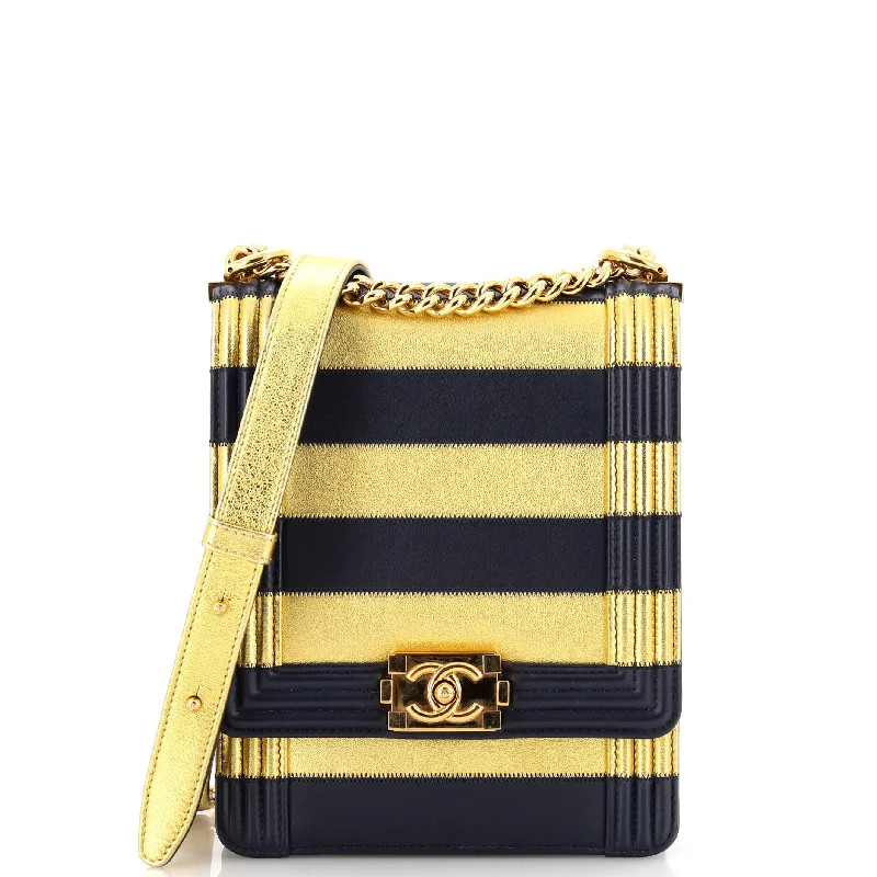 Paris-New York North South Boy Flap Bag Striped Lambskin Small