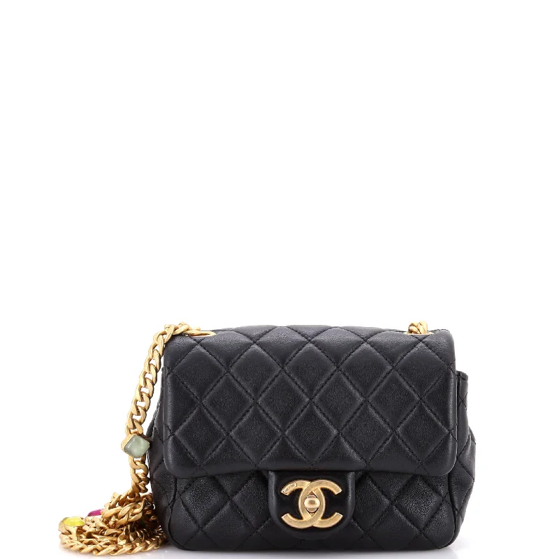 Pearl Samba Resin Chain Square Flap Bag Quilted Lambskin Mini