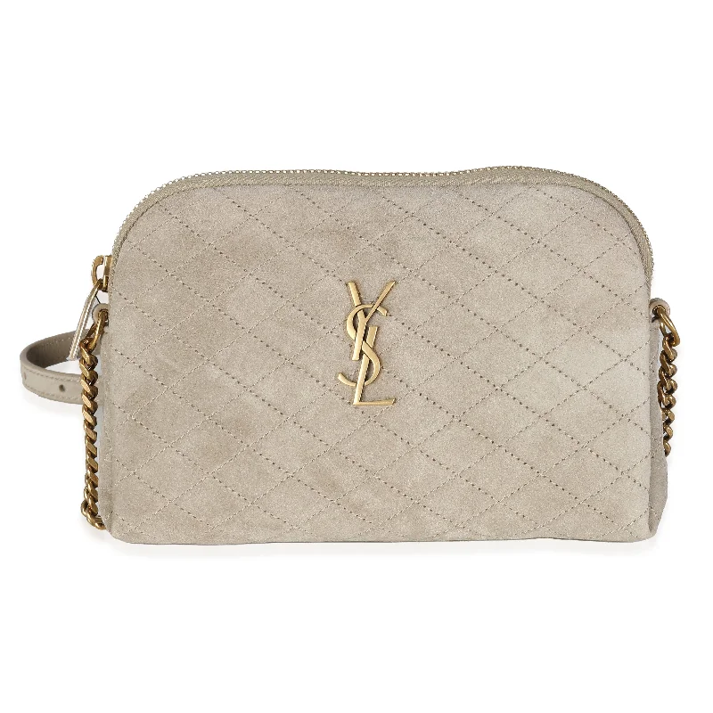 Saint Laurent Matt Gold Quilted Suede Gaby Zipped Pouch