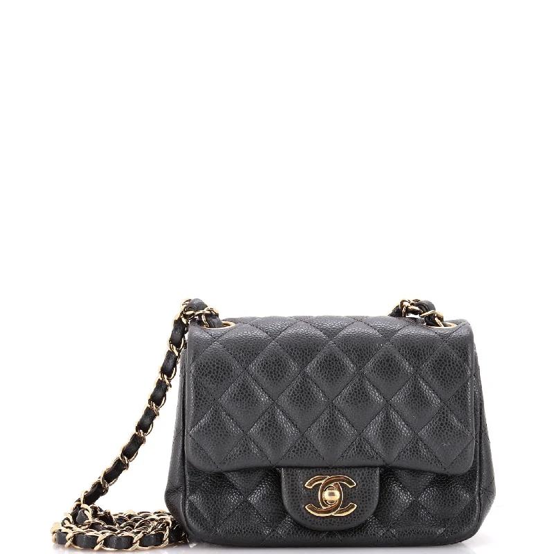 Square Classic Single Flap Bag Quilted Caviar Mini