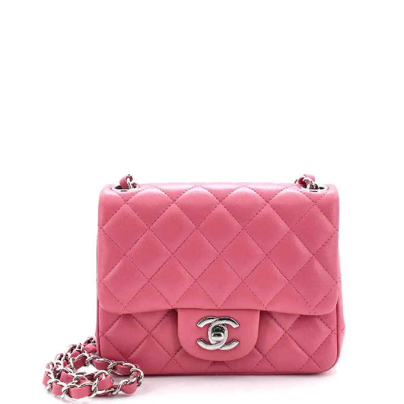 Square Classic Single Flap Bag Quilted Lambskin Mini