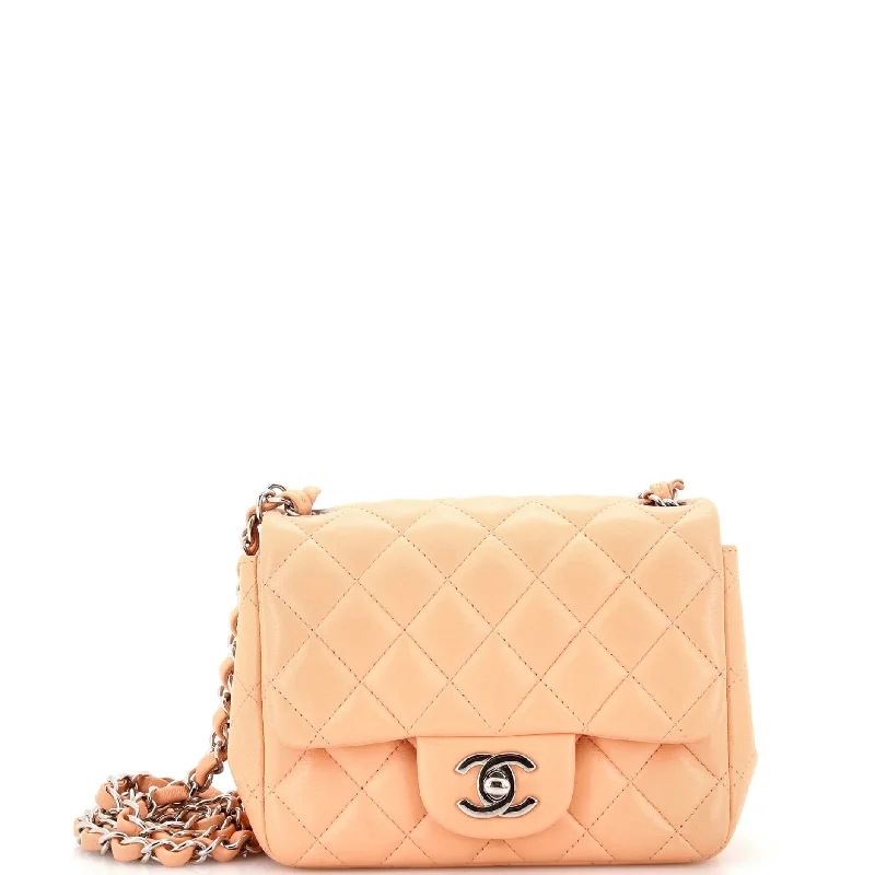 Square Classic Single Flap Bag Quilted Lambskin Mini