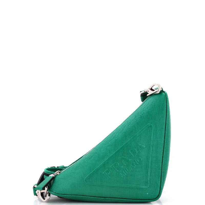 Triangle Logo Zip Crossbody Bag Saffiano Leather Small